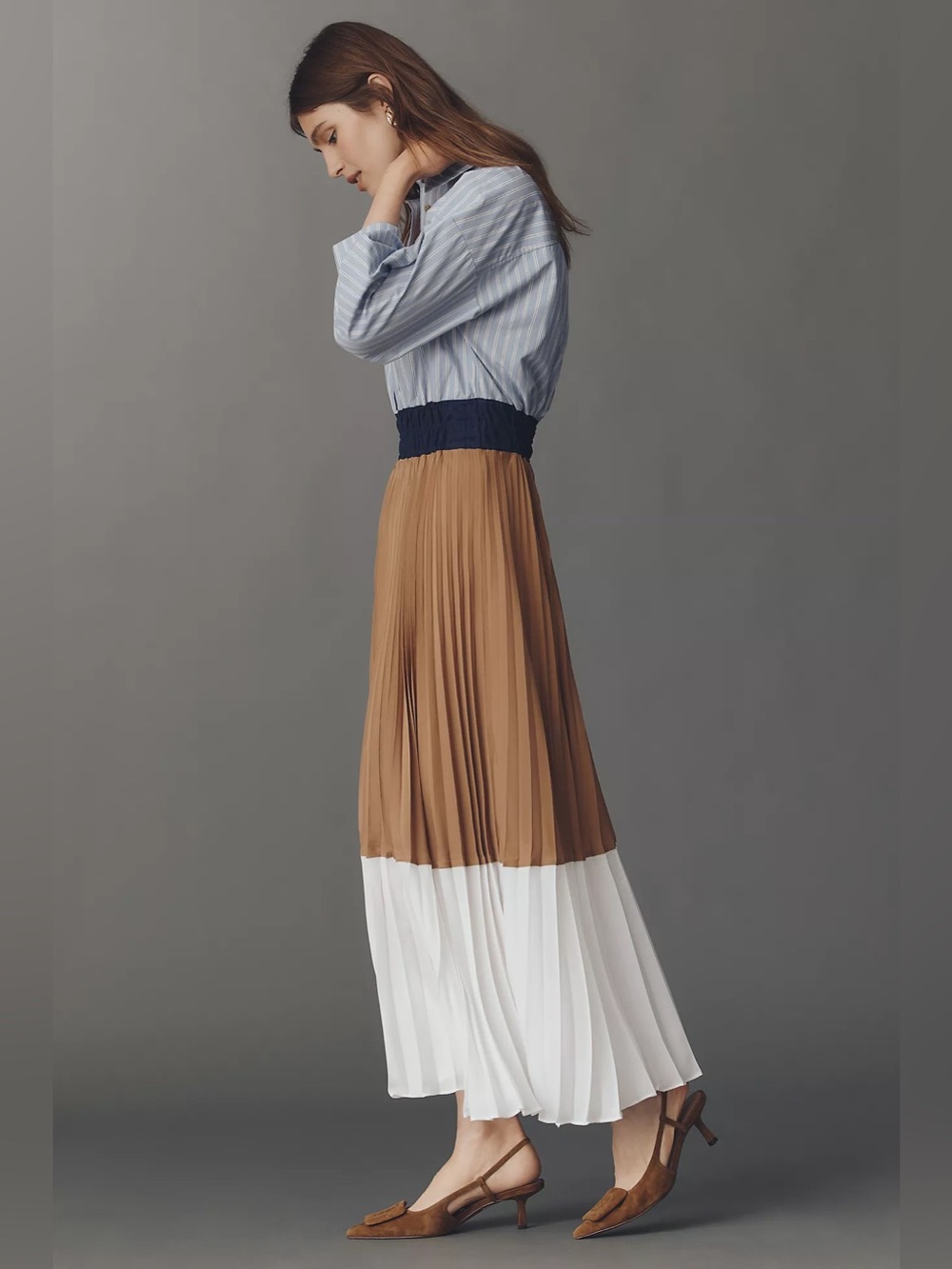 New Anthropologie The Somerset Colorblock Pleated Twofer Maxi Dress Size M - Picture 3 of 7